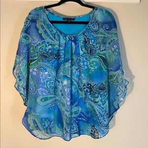 Sara Michelle Blue/Green Blouse/Top, Short Sleeve, Paisley Pattern, Size PXL